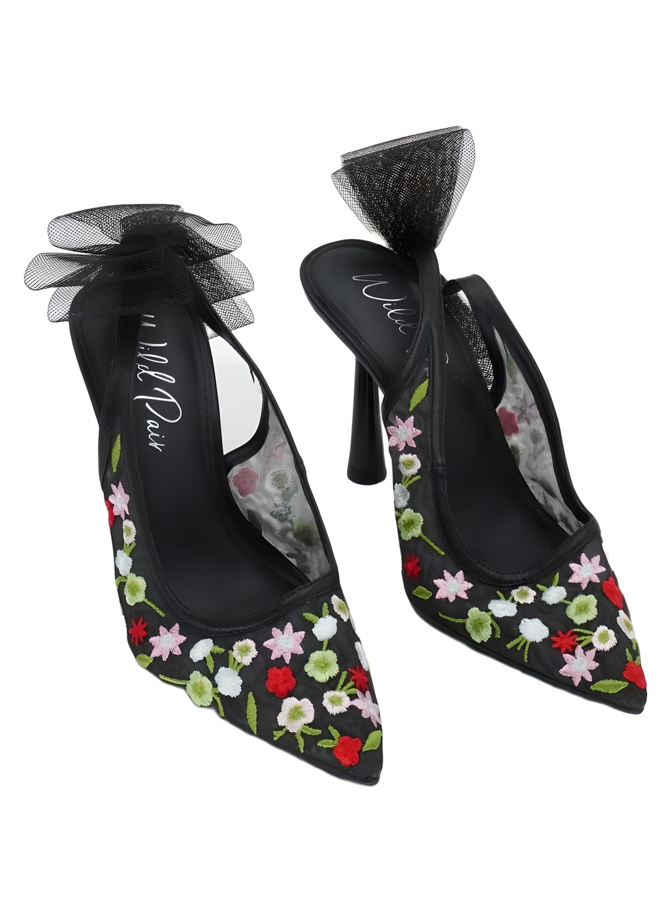 Wild Pair Anaiis Embellished Floral Mesh Pointed Toe Slingback Pumps Size 7M